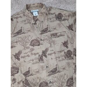 Vintage Columbia Shirt Mens XL Button Up River Lodge Turkey Print Curdoroy 90s